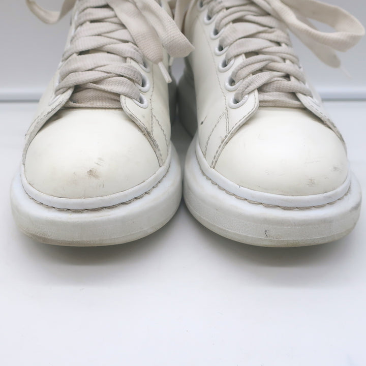 Alexander McQueen Oversized Sneakers White &amp; Rose Gold Metallic Leather Size 37