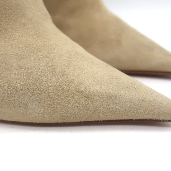 Amina Muaddi Pernille Wedge Ankle Boots Beige Suede Size 38.5