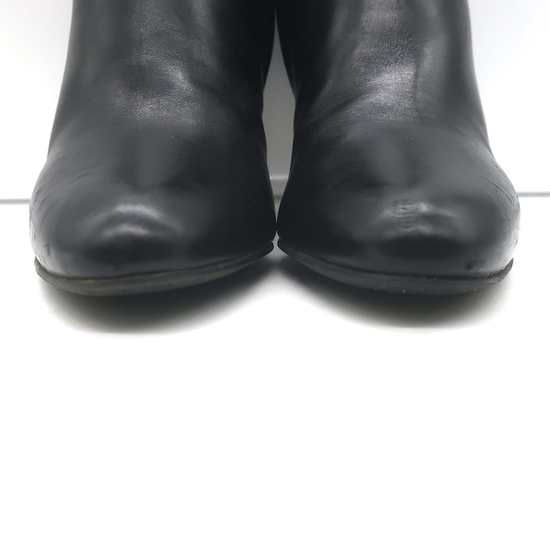 Christian Dior Blason Buckle Ankle Boots Black Leather Size 37 High Heel Booties