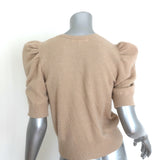 Authentic FRAME Frankie cashmere V-neck puff sleeve sweater in caramel heather, pre-owned and gently worn (size S)