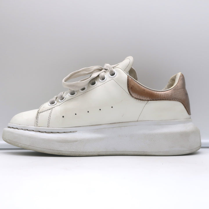 Alexander McQueen Oversized Sneakers White &amp; Rose Gold Metallic Leather Size 37