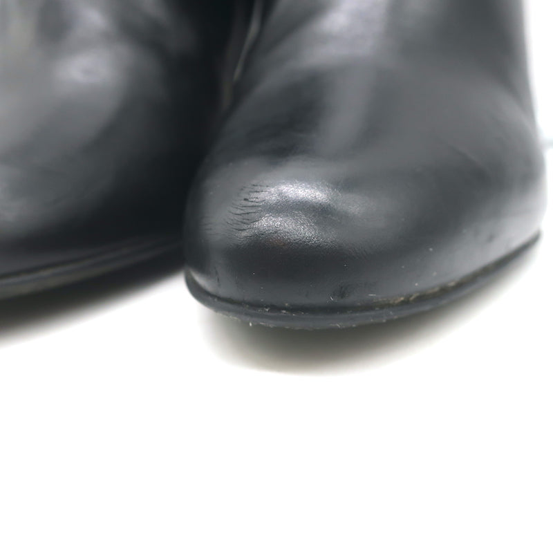 Christian Dior Blason Buckle Ankle Boots Black Leather Size 37 High Heel Booties