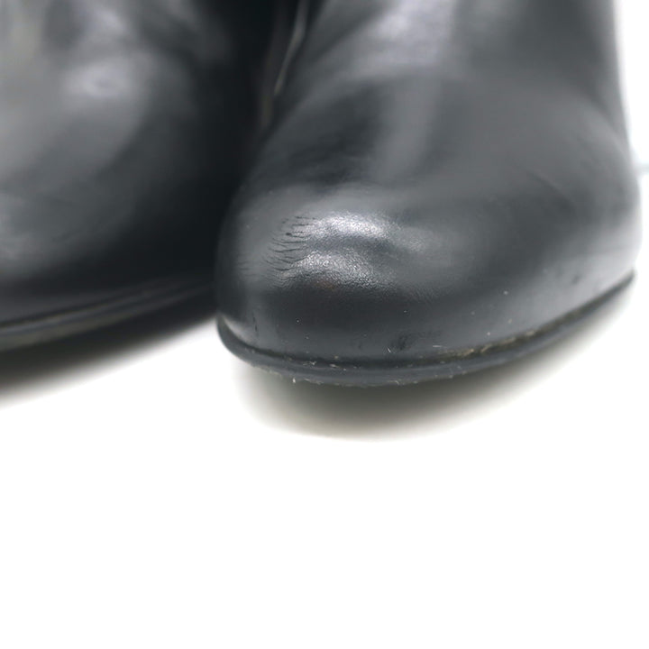 Christian Dior Blason Buckle Ankle Boots Black Leather Size 37 High Heel Booties