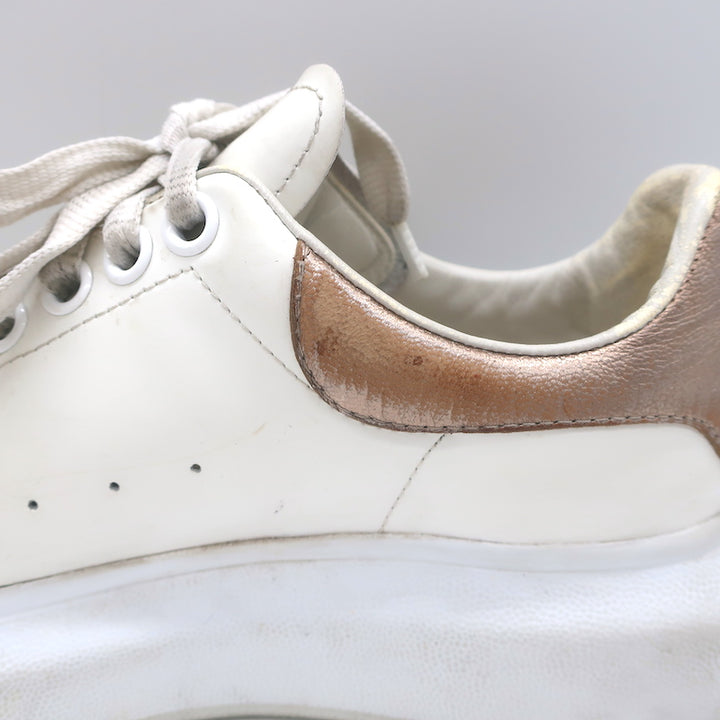 Alexander McQueen Oversized Sneakers White &amp; Rose Gold Metallic Leather Size 37