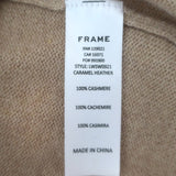 FRAME cashmere puff-sleeve V-neck sweater in caramel heather, size small, authentic pre-owned, gently worn luxury piece