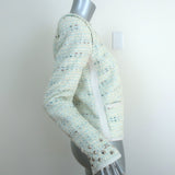 Barbara Bui Studded Tweed Jacket Leather-Trim Light Blue Cotton-Blend Size 42