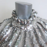 Paco Rabanne Sequined Bell Sleeve Ruffled Mini Dress Silver Size 38