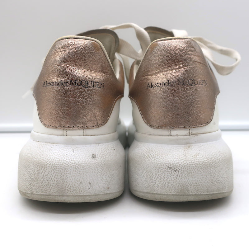 Alexander McQueen Oversized Sneakers White &amp; Rose Gold Metallic Leather Size 37