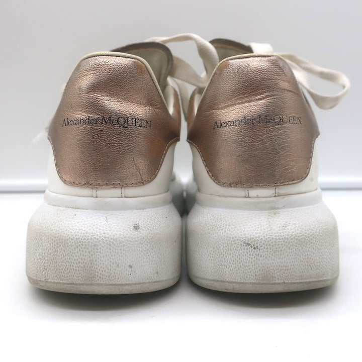 Alexander McQueen Oversized Sneakers White &amp; Rose Gold Metallic Leather Size 37