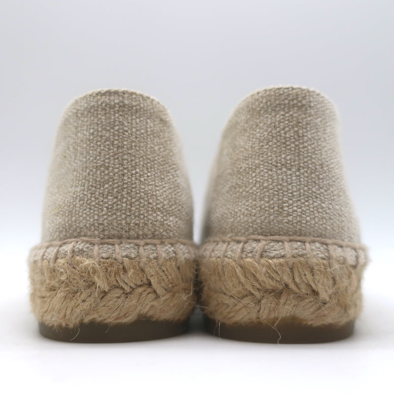 Chanel Sequin CC Cap Toe Espadrilles Beige &amp; Black Canvas Size 37 NEW
