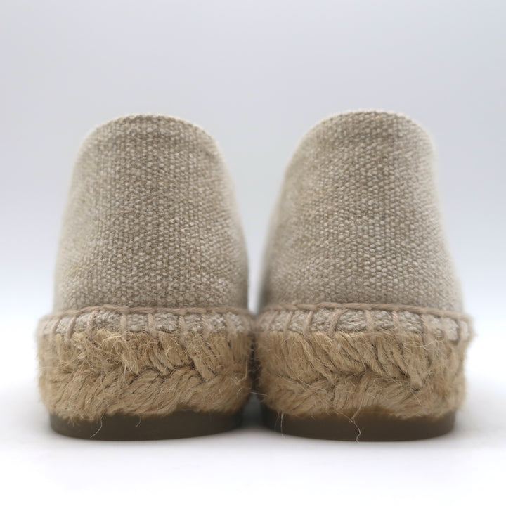Chanel Sequin CC Cap Toe Espadrilles Beige &amp; Black Canvas Size 37 NEW