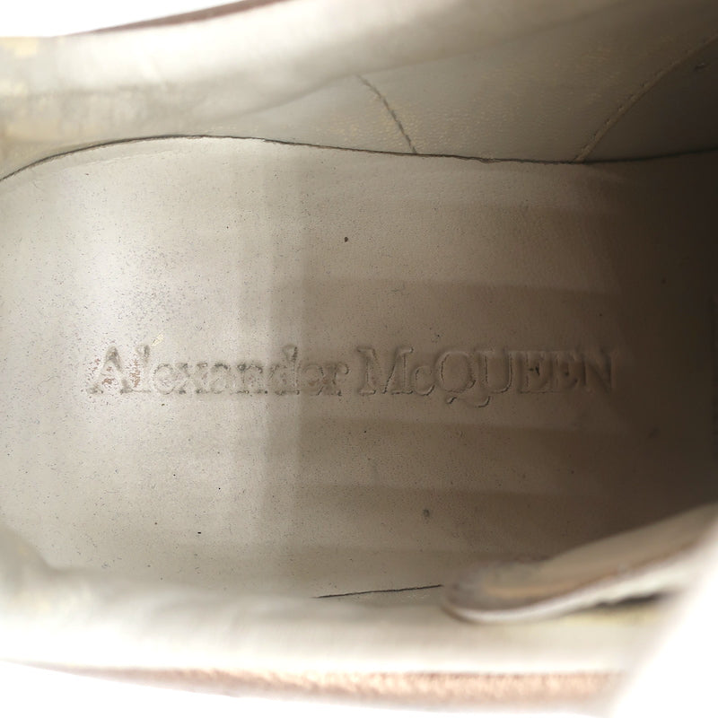 Alexander McQueen Oversized Sneakers White &amp; Rose Gold Metallic Leather Size 37