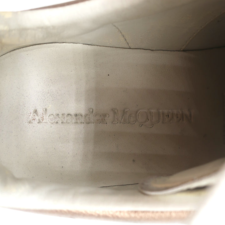Alexander McQueen Oversized Sneakers White &amp; Rose Gold Metallic Leather Size 37