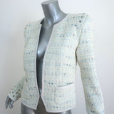 Barbara Bui Studded Tweed Jacket Leather-Trim Light Blue Cotton-Blend Size 42