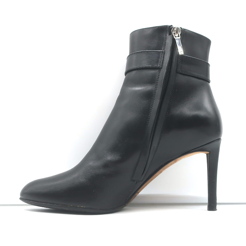 Christian Dior Blason Buckle Ankle Boots Black Leather Size 37 High Heel Booties