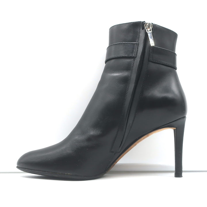 Christian Dior Blason Buckle Ankle Boots Black Leather Size 37 High Heel Booties