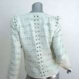 Barbara Bui Studded Tweed Jacket Leather-Trim Light Blue Cotton-Blend Size 42