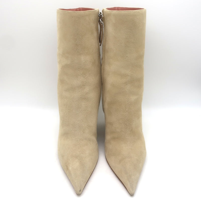 Amina Muaddi Pernille Wedge Ankle Boots Beige Suede Size 38.5