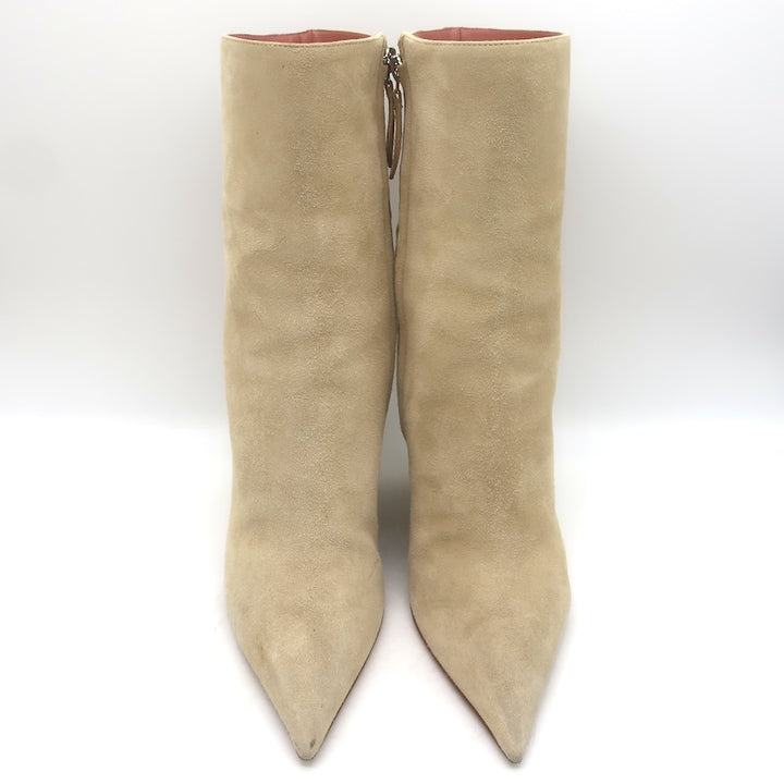 Amina Muaddi Pernille Wedge Ankle Boots Beige Suede Size 38.5