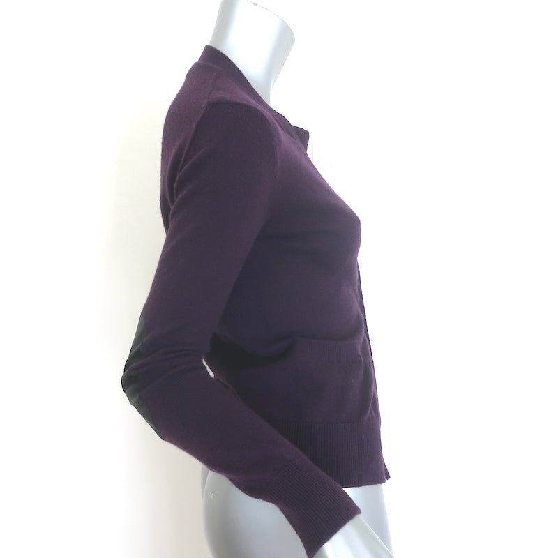 Golden Goose eggplant wool-cashmere elbow-patch cardigan, size XS, pre-owned gently worn luxury piece