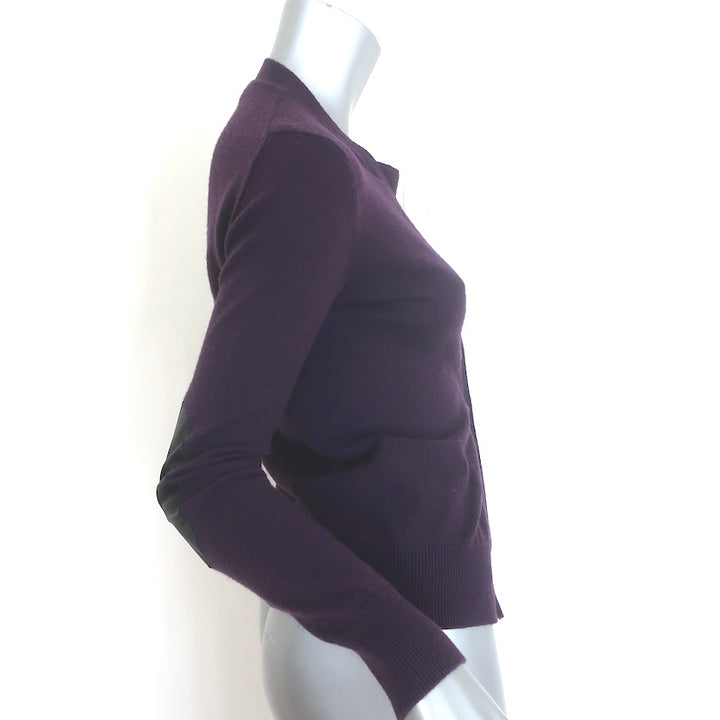 Golden Goose eggplant wool-cashmere elbow-patch cardigan, size XS, pre-owned gently worn luxury piece