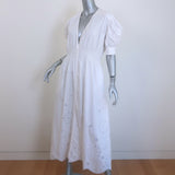 GANNI Broderie Anglaise Puff Sleeve Midi Dress White Cotton Size 38