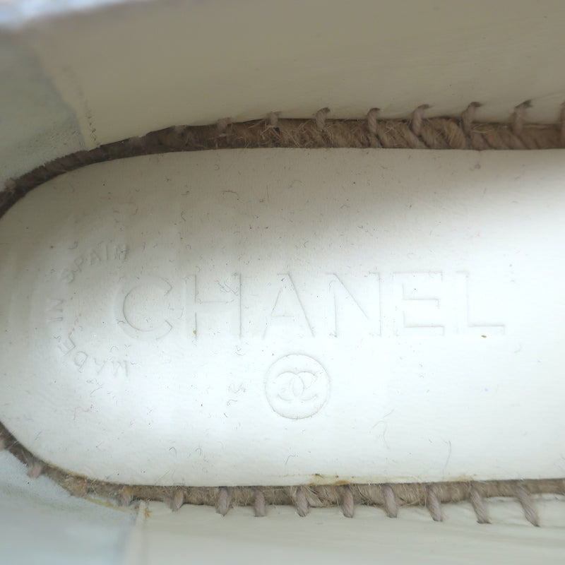 Chanel Sequin CC Cap Toe Espadrilles Beige &amp; Black Canvas Size 37 NEW