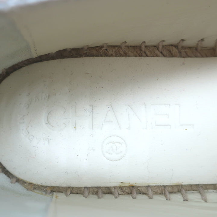 Chanel Sequin CC Cap Toe Espadrilles Beige &amp; Black Canvas Size 37 NEW