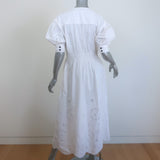 GANNI Broderie Anglaise Puff Sleeve Midi Dress White Cotton Size 38