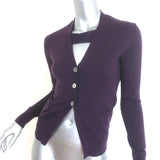 Golden Goose elbow-patch cardigan in eggplant wool-cashmere, size XS, pre-owned, gently worn luxury knit