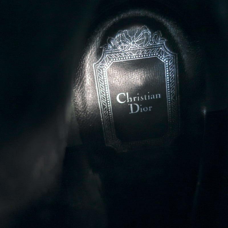 Christian Dior Blason Buckle Ankle Boots Black Leather Size 37 High Heel Booties