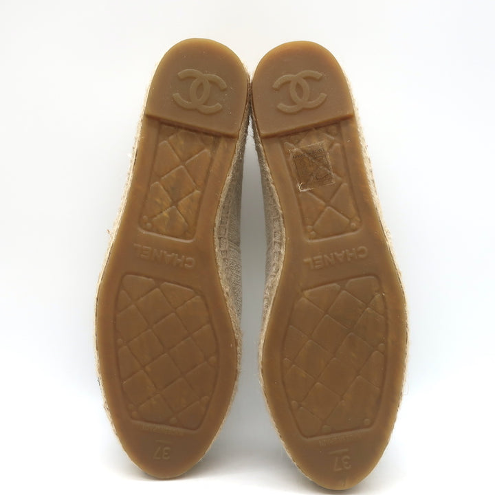 Chanel Sequin CC Cap Toe Espadrilles Beige &amp; Black Canvas Size 37 NEW