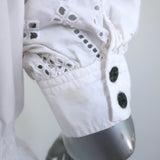 GANNI Broderie Anglaise Puff Sleeve Midi Dress White Cotton Size 38