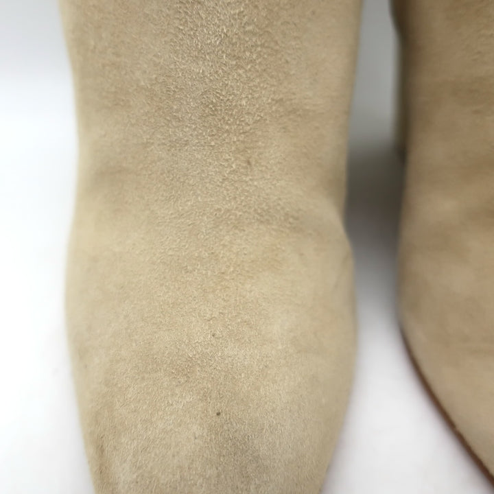 Amina Muaddi Pernille Wedge Ankle Boots Beige Suede Size 38.5