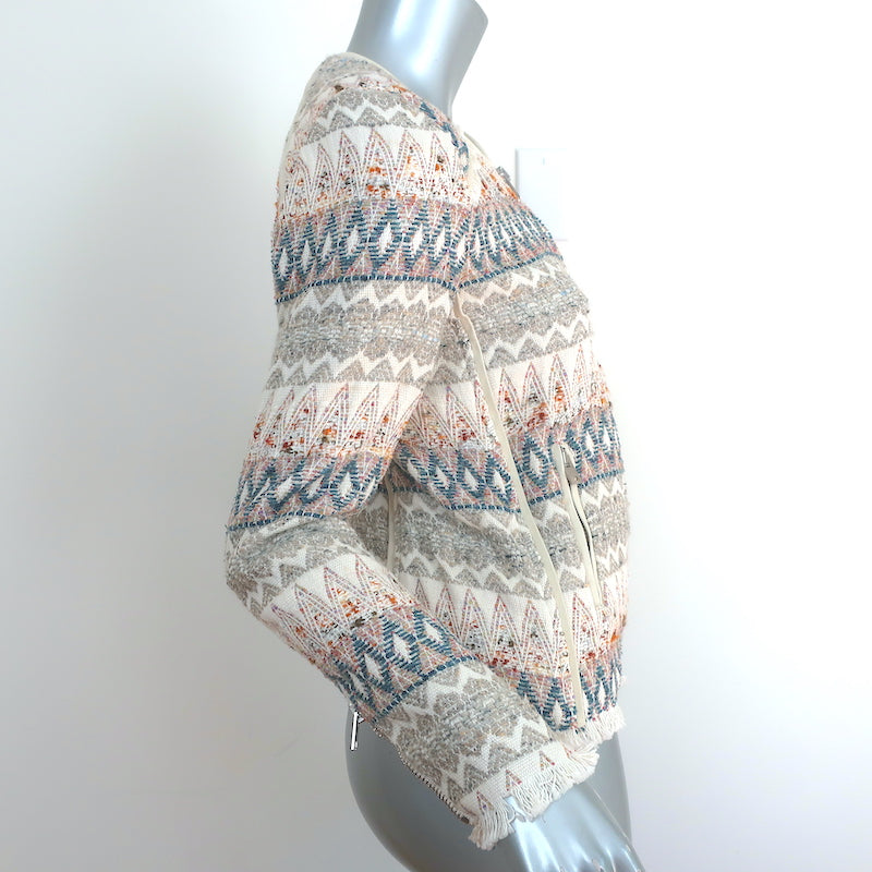 IRO Blaze Tribal Tweed Jacket Cream/Multi Embroidered Cotton-Blend Size 1