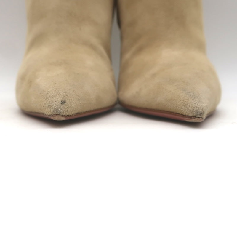 Amina Muaddi Pernille Wedge Ankle Boots Beige Suede Size 38.5