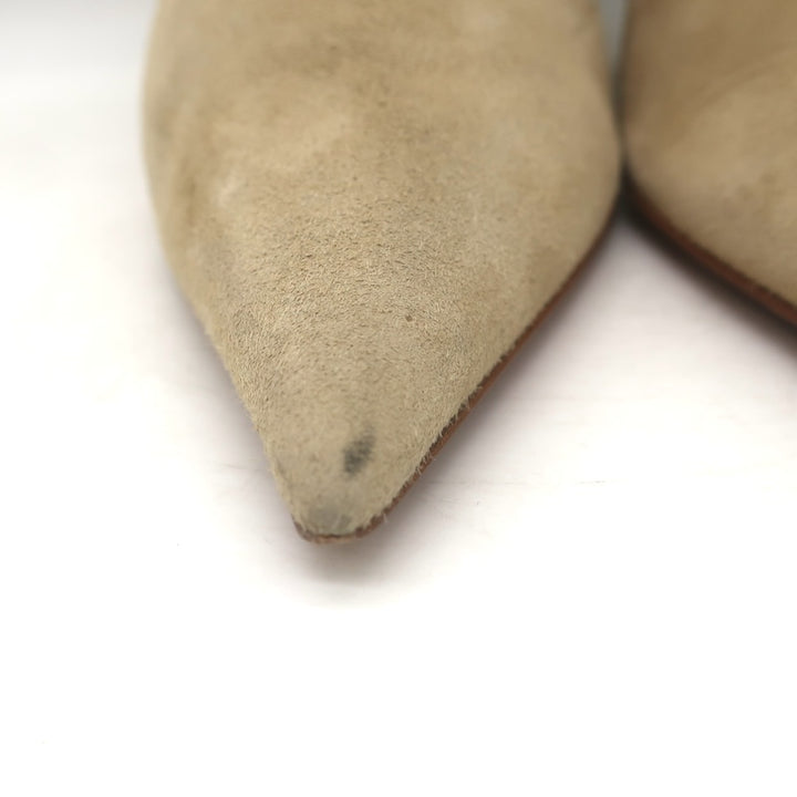 Amina Muaddi Pernille Wedge Ankle Boots Beige Suede Size 38.5