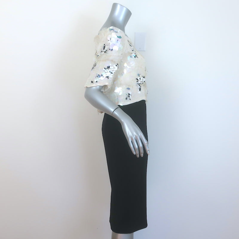 St. John Paillette Sequined Short Sleeve Dress White/Black Size 6