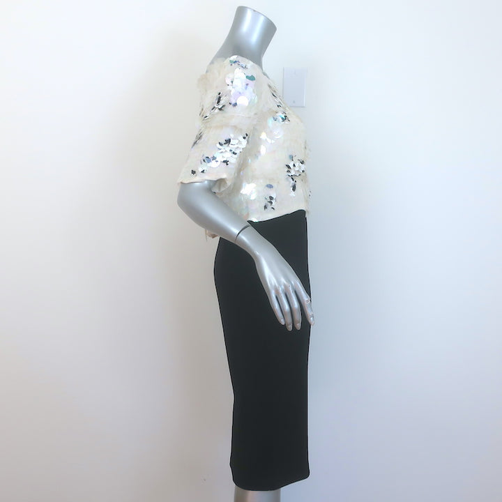 St. John Paillette Sequined Short Sleeve Dress White/Black Size 6