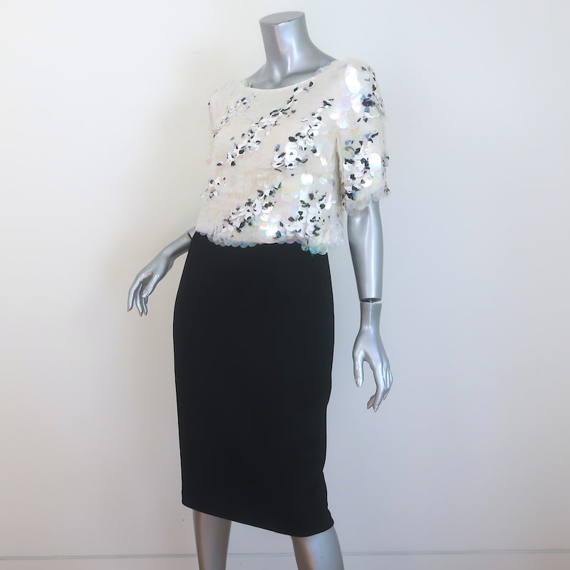 St. John Paillette Sequined Short Sleeve Dress White/Black Size 6