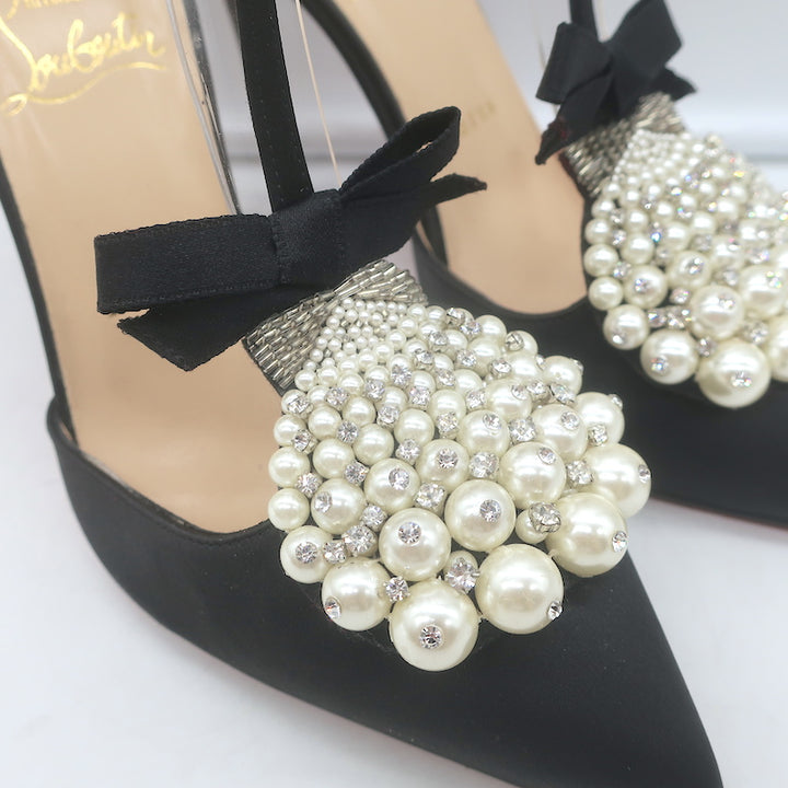 Christian Louboutin Goyetta Crystal &amp; Pearl-Embellished Pumps Black Size 37.5