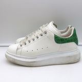 Alexander McQueen Oversized Sneakers White & Green Croc-Print Leather Size 37