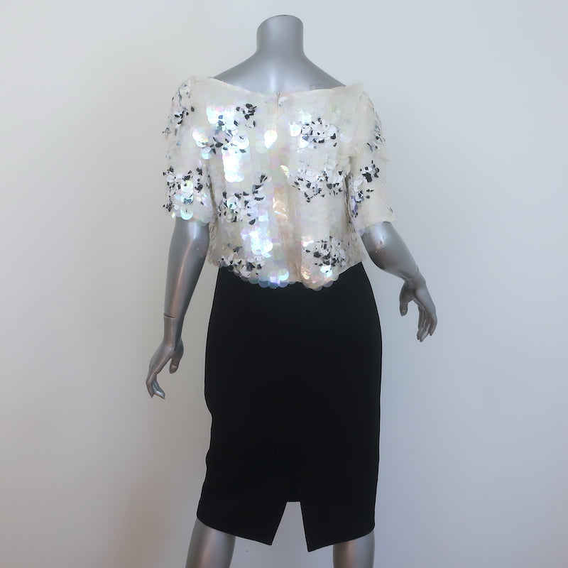 St. John Paillette Sequined Short Sleeve Dress White/Black Size 6