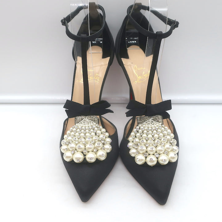Christian Louboutin Goyetta Crystal &amp; Pearl-Embellished Pumps Black Size 37.5