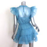Jonathan Simkhai Monique Tiered Mini Dress Celeste Blue Ruffled Organza Size 2