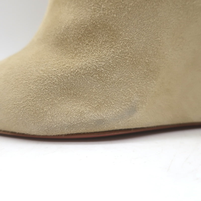 Amina Muaddi Pernille Wedge Ankle Boots Beige Suede Size 38.5