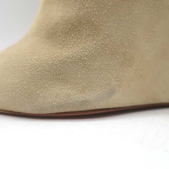 Amina Muaddi Pernille Wedge Ankle Boots Beige Suede Size 38.5