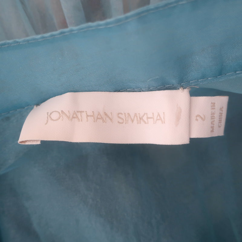 Jonathan Simkhai Monique Tiered Mini Dress Celeste Blue Ruffled Organza Size 2