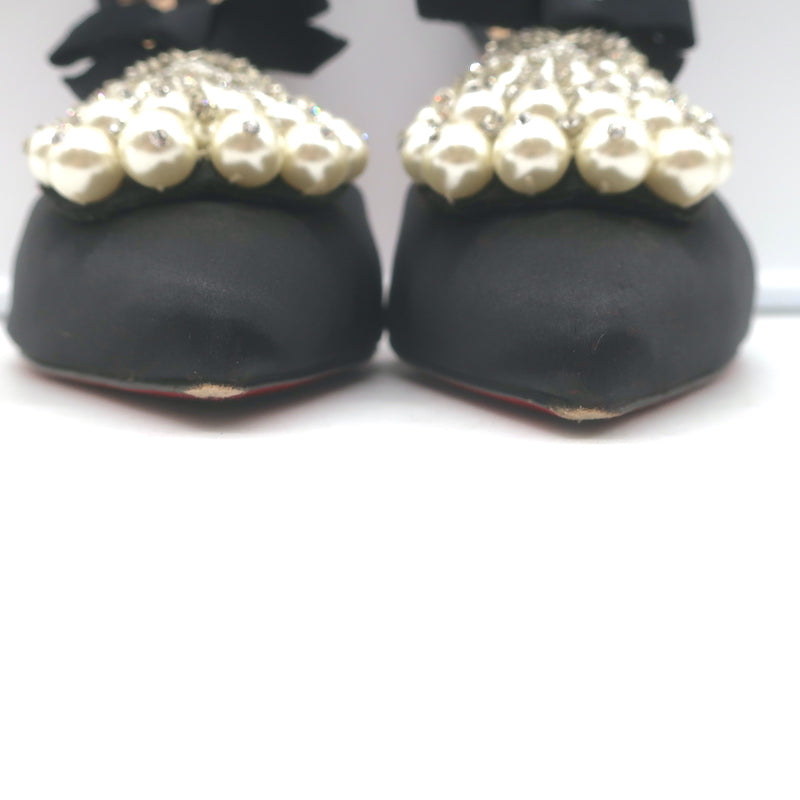 Christian Louboutin Goyetta Crystal &amp; Pearl-Embellished Pumps Black Size 37.5