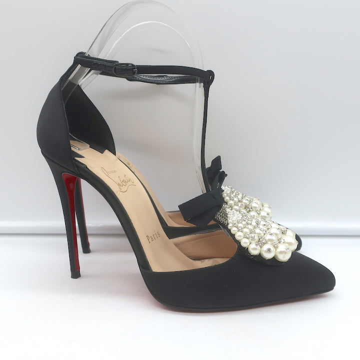 Christian Louboutin Goyetta Crystal &amp; Pearl-Embellished Pumps Black Size 37.5